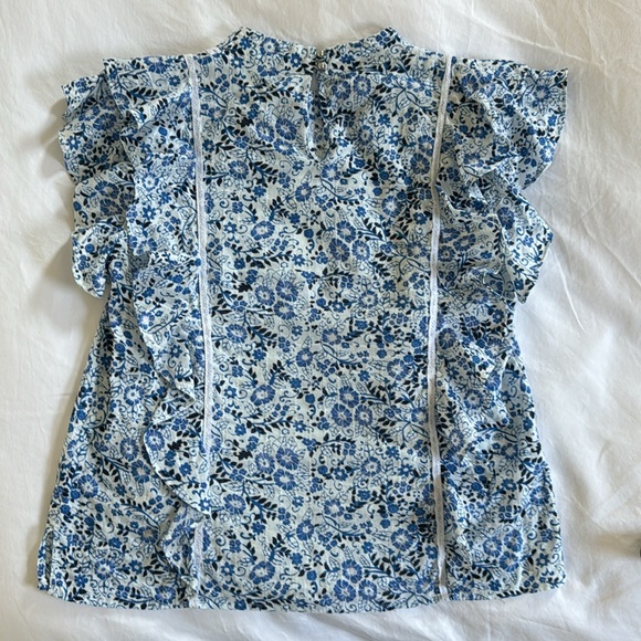 Veronica Beard Sol Floral Ruffle High Neck Blouse - Picture 8 of 9